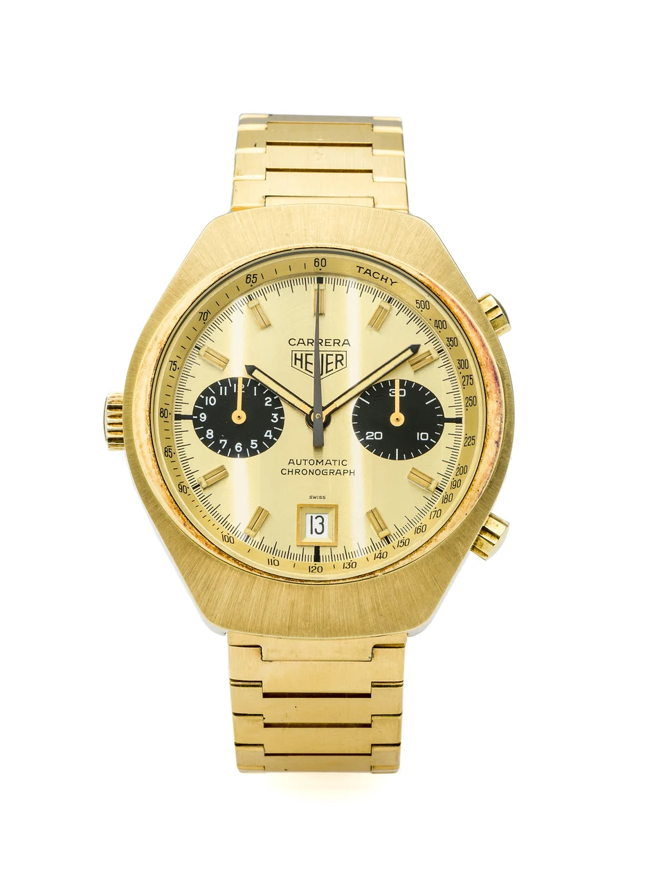 Heuer HEUER REF. 110515 CHRONOGRAPH GOLD PLATED Fine and rare, self-winding, 16K gold plated wristwatch with chronograph and date. kol saati