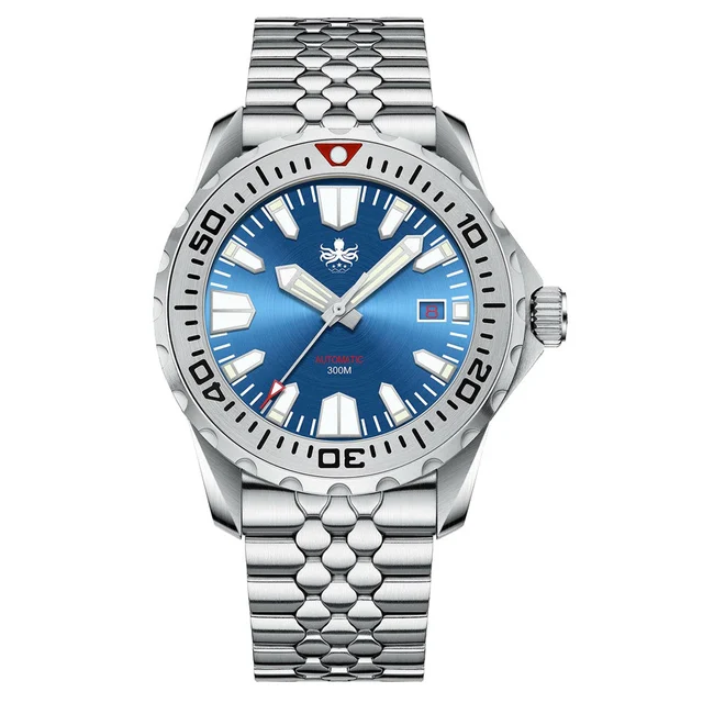 Phoibos Kraken 300 Meter Automatic Dive Watch with Sunray Blue Dial #PY033B kol saati