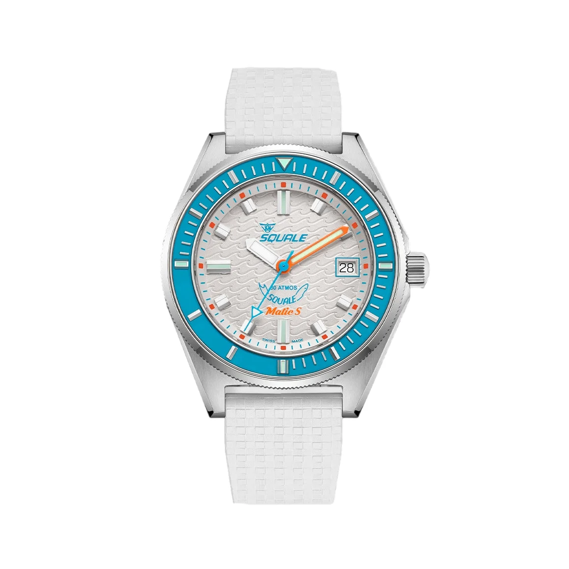 Squale Matic S 39.5mm - White on Mosaic Rubber Strap MATICLBWT.MRWT 39.5 mm kol saati