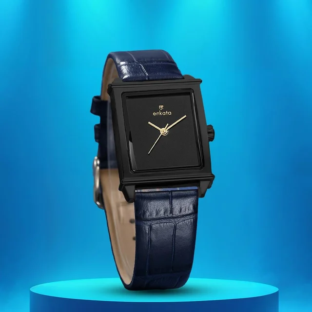 Enkatawatches Phoenix Black Blue Leather kol saati