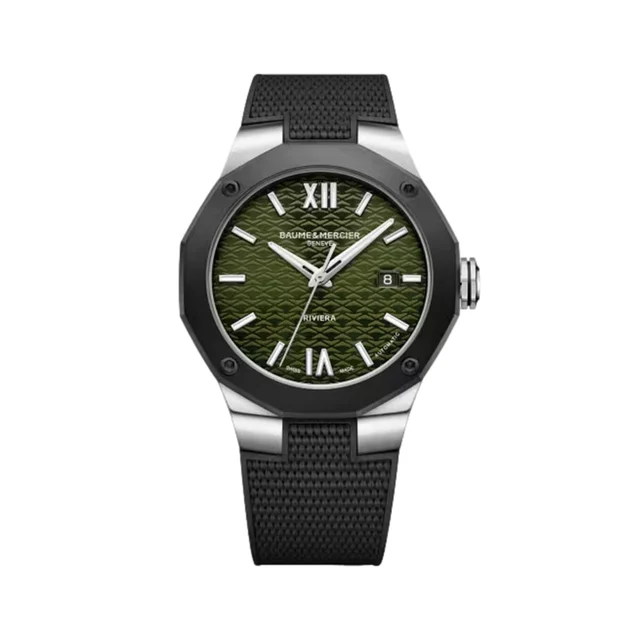 Baume Et Mercier Riviera 10763 Automatic 42mm - Green on Rubber Strap M0A10763 kol saati