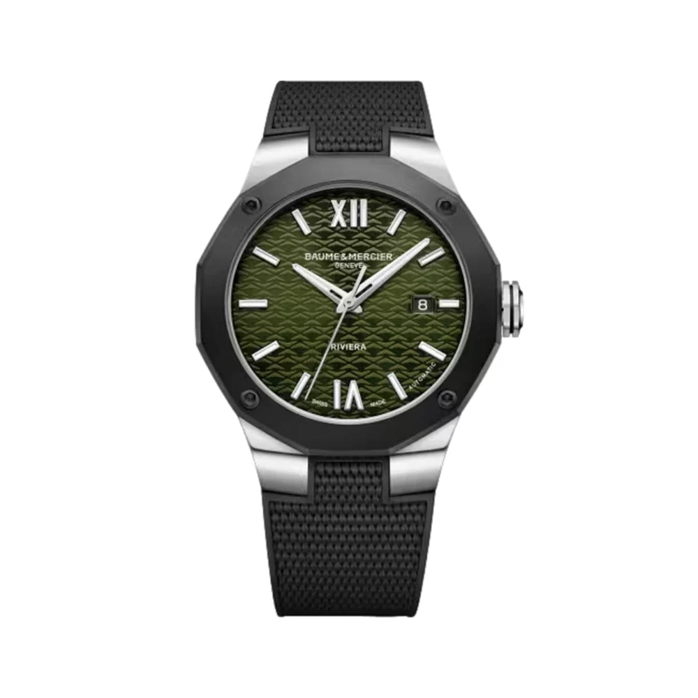 Baume Et Mercier Riviera 10763 Automatic 42mm - Green on Rubber Strap M0A10763 42 mm kol saati
