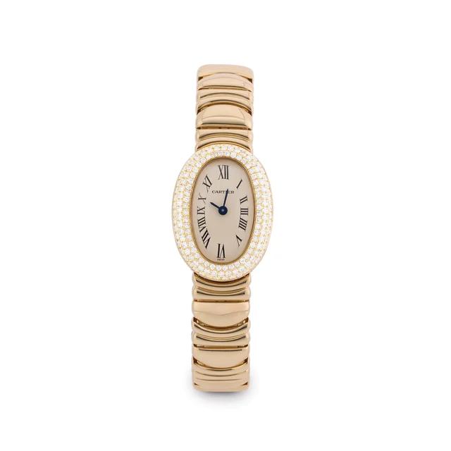 Cartier CARTIER, REF. 1960, MINI BAIGNIORE, QUARTZ, DIAMOND, 18K YELLOW GOLD kol saati