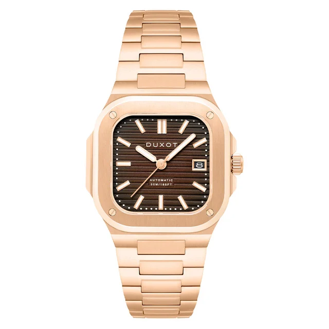 Duxot Quadrata Automatic in Walnut Brown #DX-2073-55 kol saati