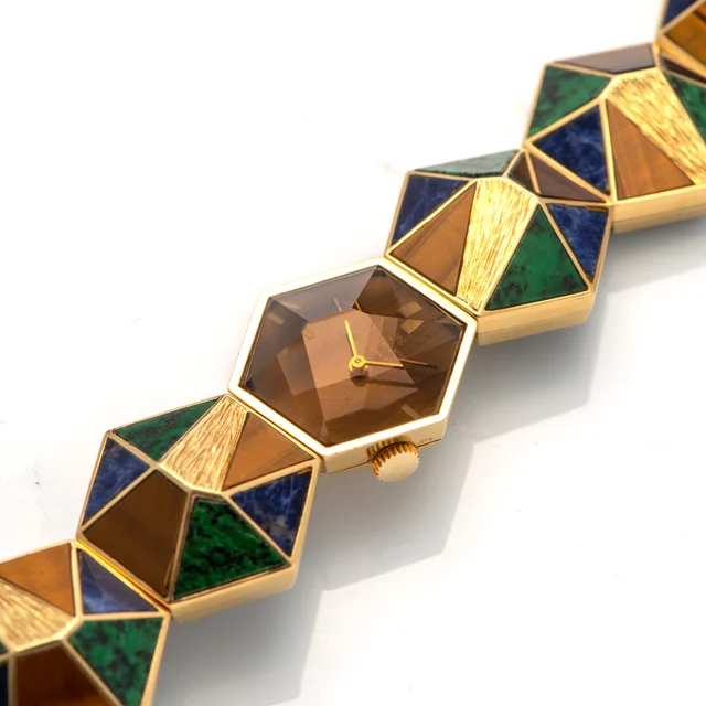 IWC IWC,REF. R-148 LAPIS, JADE, TIGER-EYE BRACELET, YELLOW GOLD kol saati