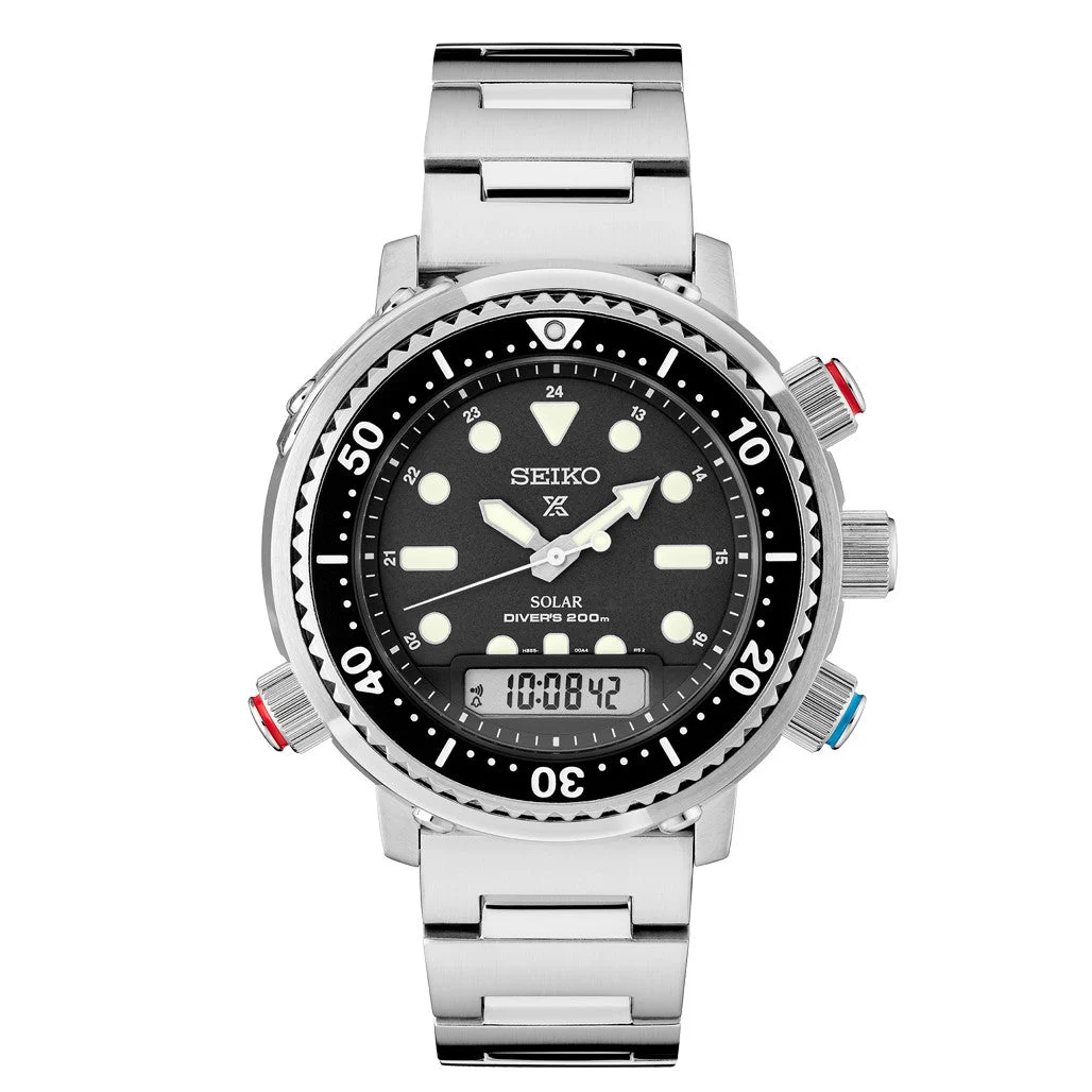 Seiko Prospex Solar Analog-Digital Dive Watch with Depth Meter, Water Temp and Dive Log Functions #SNJ033 46.9 mm kol saati