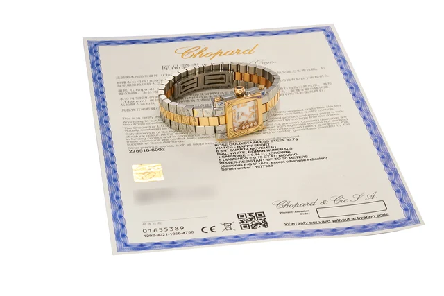 Chopard Ref. 278516-6002-SRDBL, white dial with moving diamonds, cabochon sapphire-set cro
