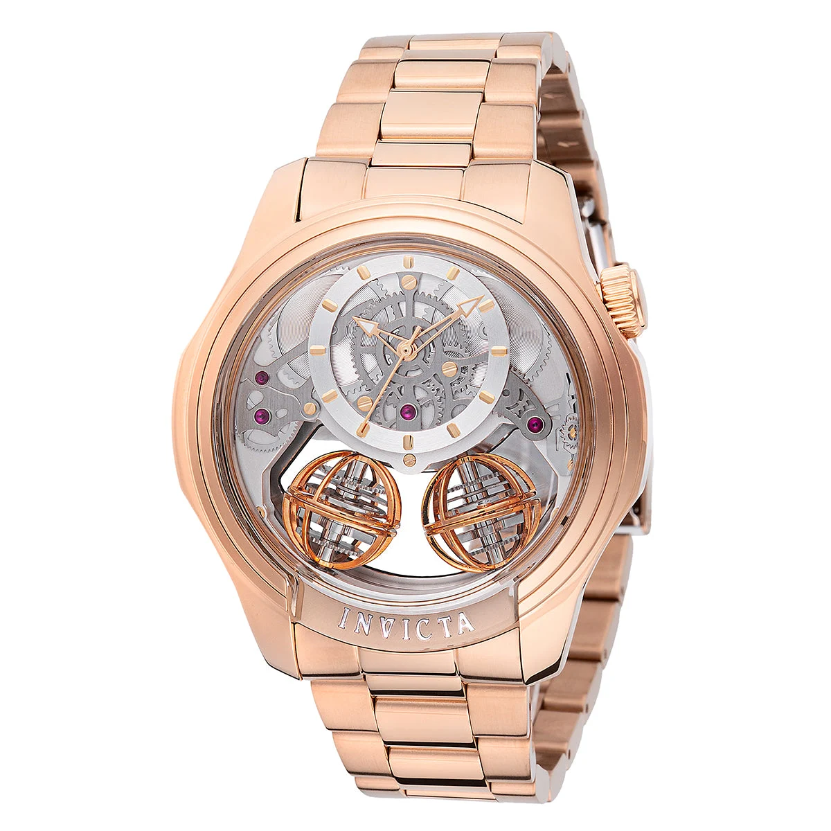 Invicta Specialty Twin Axis Watch w / Skeleton Dial- 46mm. Rose Gold (48901) 46 mm kol saati