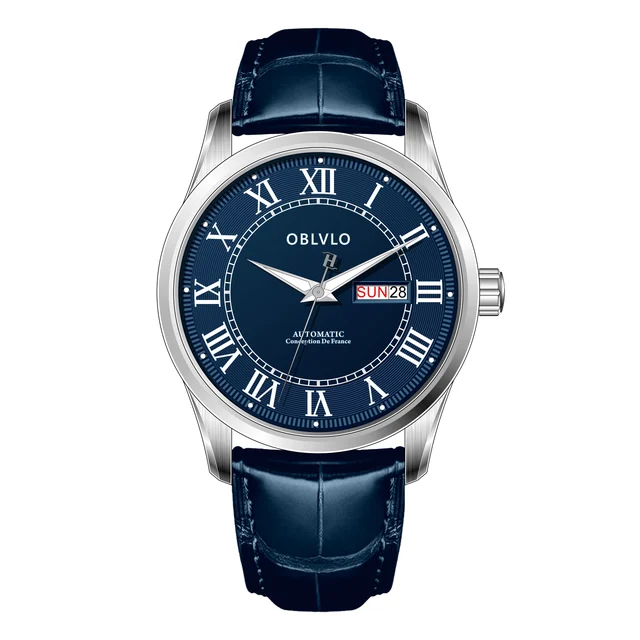OBLVLO Leather Strap ,Blue Dial GC-SIM GC Series,41mm,Blue Leather Strap ,Blue Dial GC-SIM
