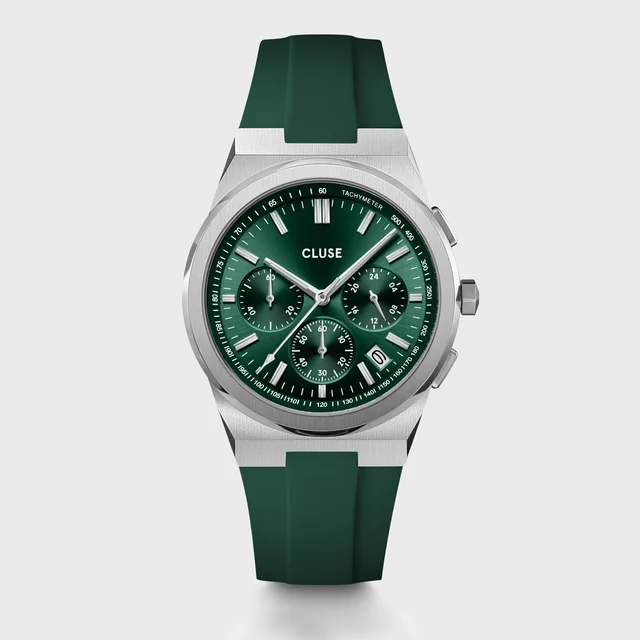 CLUSE Vigoureux Chrono Watch Silicone Green, Silver Colour CW20808 kol saati