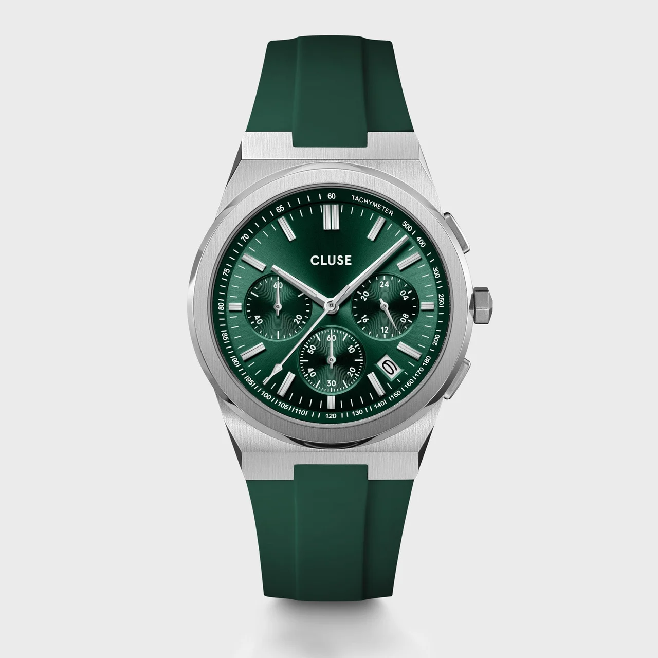 CLUSE Vigoureux Chrono Watch Silicone Green, Silver Colour CW20808 40 mm kol saati