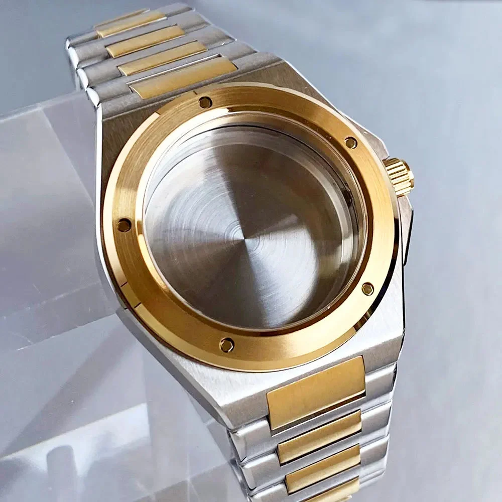 Tandorio Engineer Watch Case 20ATM Waterproof 40mm Two Tone Gold Sapphire Glass Fit NH35 NH36 NH34 Movement pt5000 eta2824 14:201336230#steel strap only;200000046:201720836#Fit NH35A NH36A 40 mm kol saati