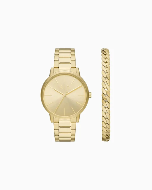 Armani Exchange Three-hand watch and stainless steel bracelet set AX7144SET kol saati