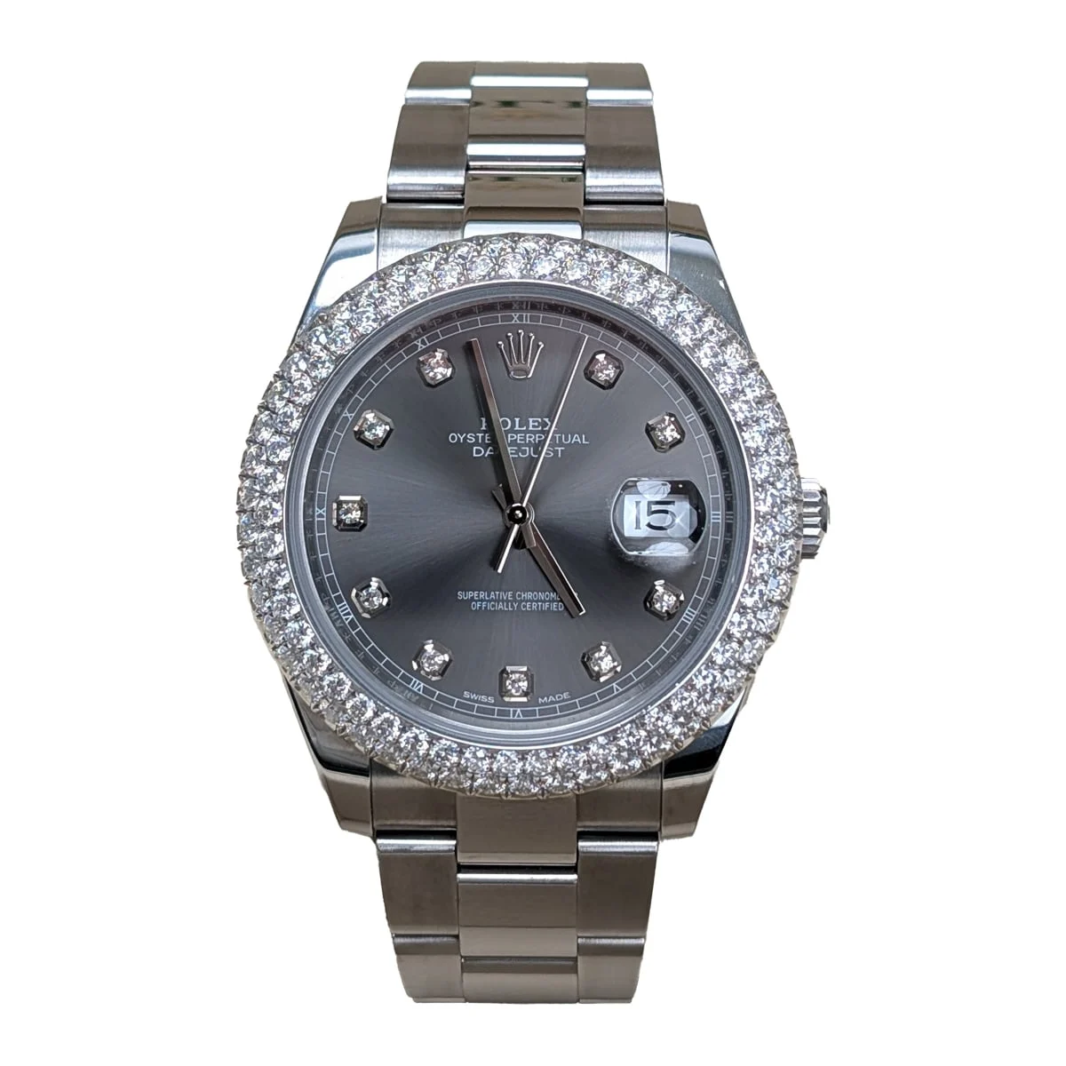 Rolex Rhodium Diamond 41mm Dial Aftermarket Diamond B Rolex 126300 Rhodium Diamond 41mm Dial Aftermarket Diamond B 41 mm kol saati