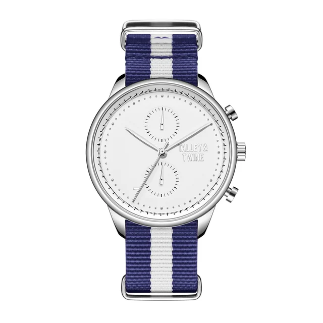 Talley & Twine Watch Company M-wht-bluwht-canvas kol saati