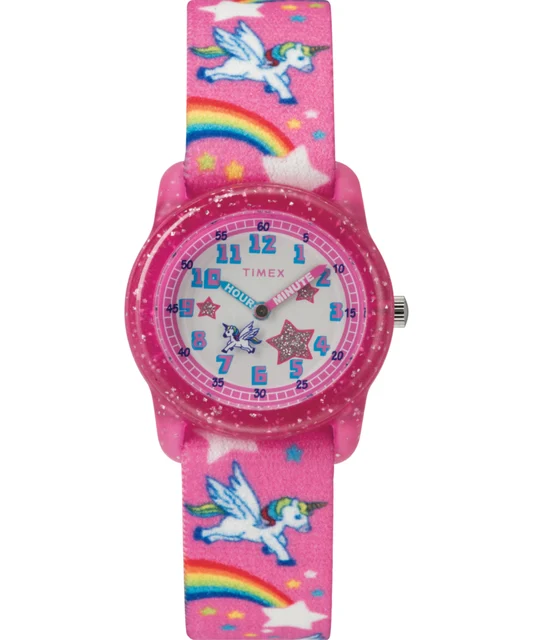 Timex TIME MACHINES® 29mm Rainbow Unicorn Pink Elastic Fabric Kids Watch TW7C25500 kol saa