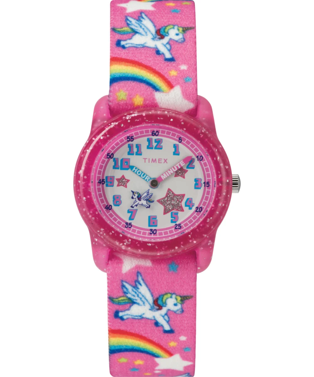 Timex TIME MACHINES® 29mm Rainbow Unicorn Pink Elastic Fabric Kids Watch TW7C25500 29 mm kol saati