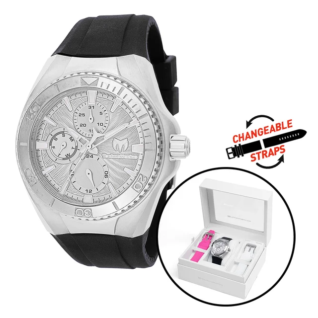 Technomarine Cruise California Watch - 40.57mm, Black, White, Red with Interchangeable Str