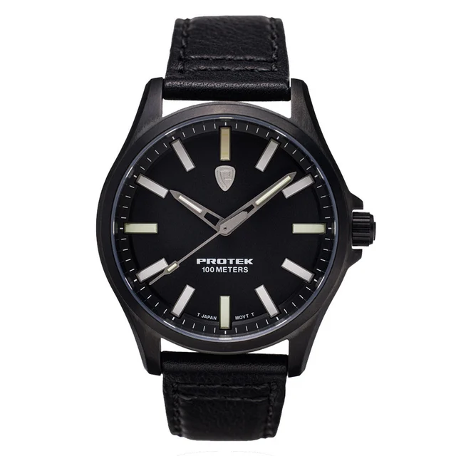 Protek Black Titanium Field Watch 3000 Series with Tritium T100 Tubes and Black Dial #PT30