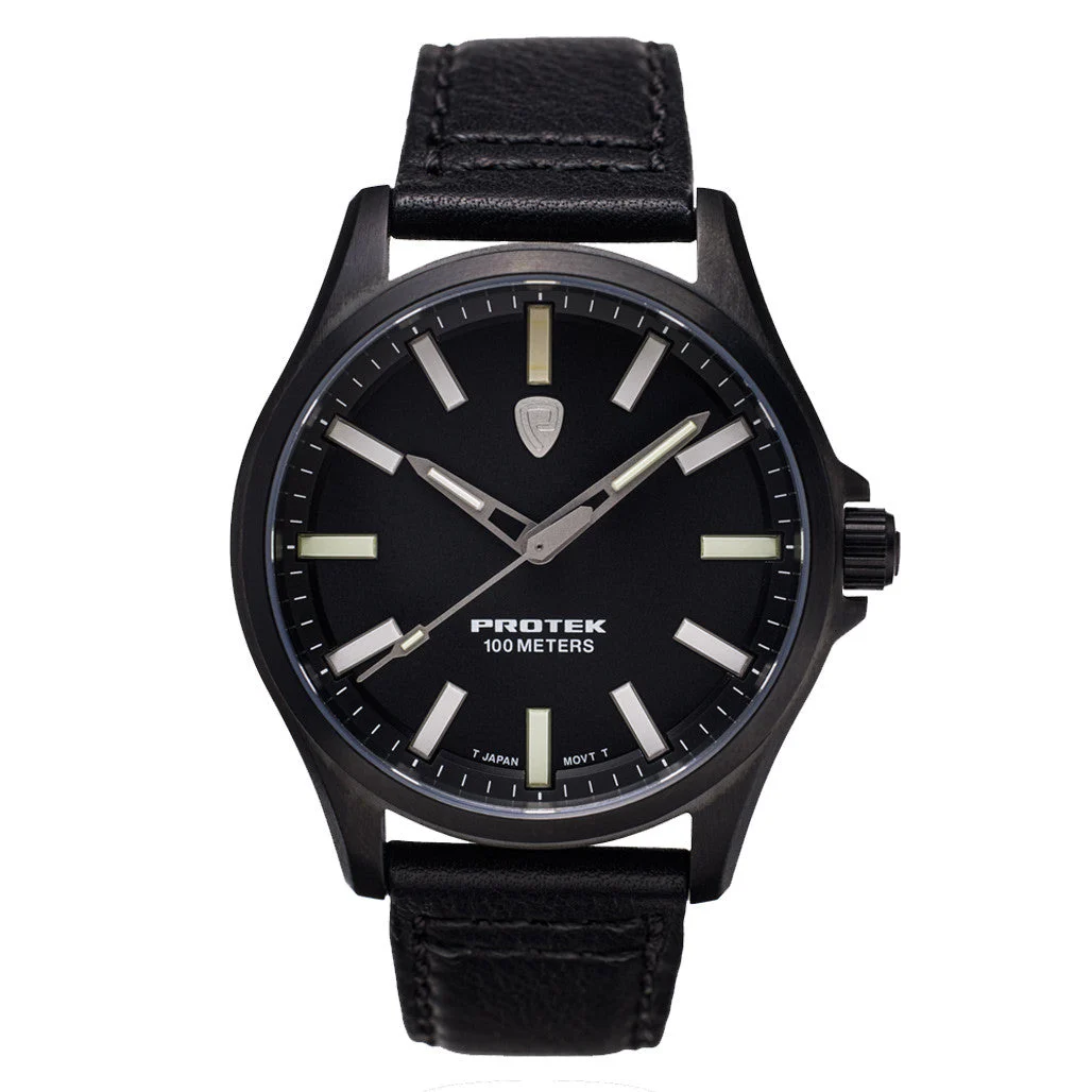 Protek Black Titanium Field Watch 3000 Series with Tritium T100 Tubes and Black Dial #PT3002 kol saati