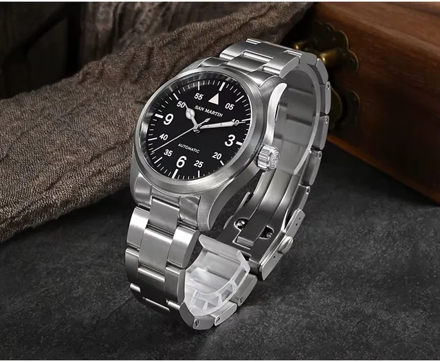 San Martin Men Pilot Watch 37MM Retro Simple Automatic Mecha kol saati