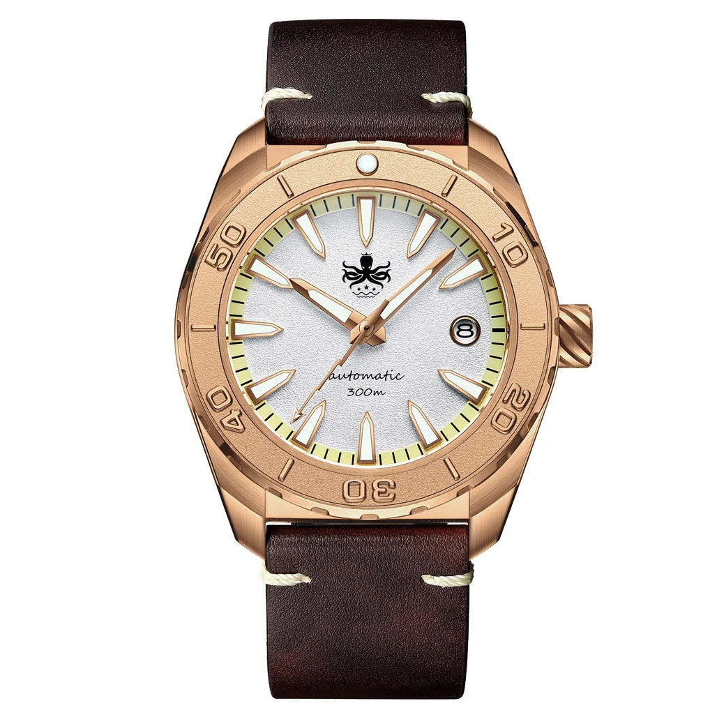 Phoibos Proteus Bronze 300M Dive Watch with White Dial #PY046D kol saati