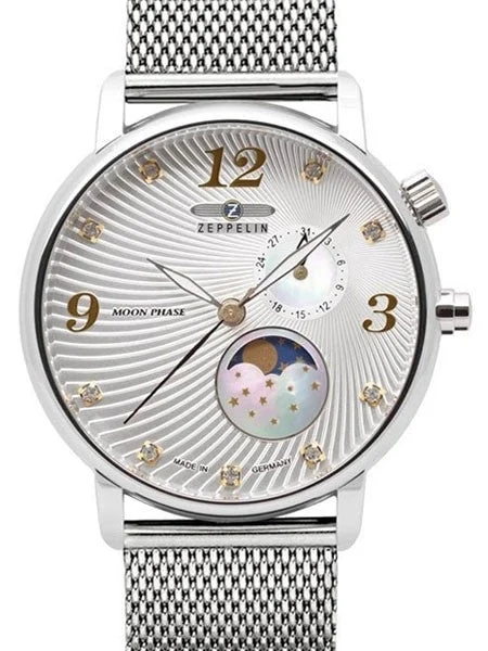 Junkers Graf Zeppelin Luna Swiss Quartz Watch with Swarovski Crystals and Moonphase #7637M