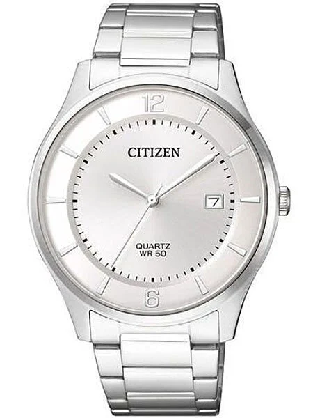 Citizen Thin Quartz Dress Watch with White Dial and SS Bracelet #BD0041-89A 39 mm kol saati