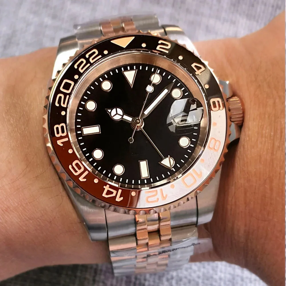 Tandorio GMT Two Tone Diving Watch TD015C 904L Bracelet 20Bar 40MM Sapphire 14:865#F-logo A;5:56964930#solid back 40 mm kol saati