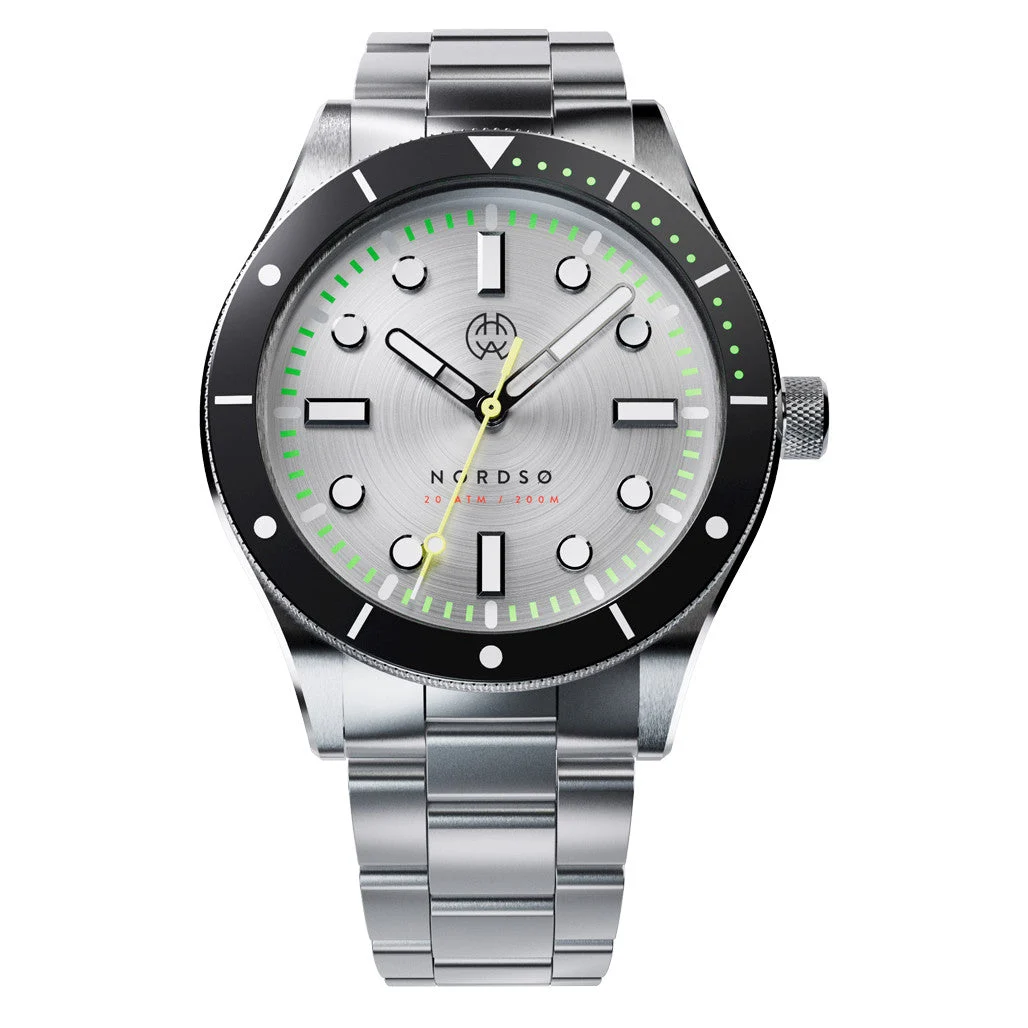 Henry Archer Nordso Automatic Dive Watch with Silverleaf Dial #HAC-NOR-SLF-3LI 47 mm kol saati
