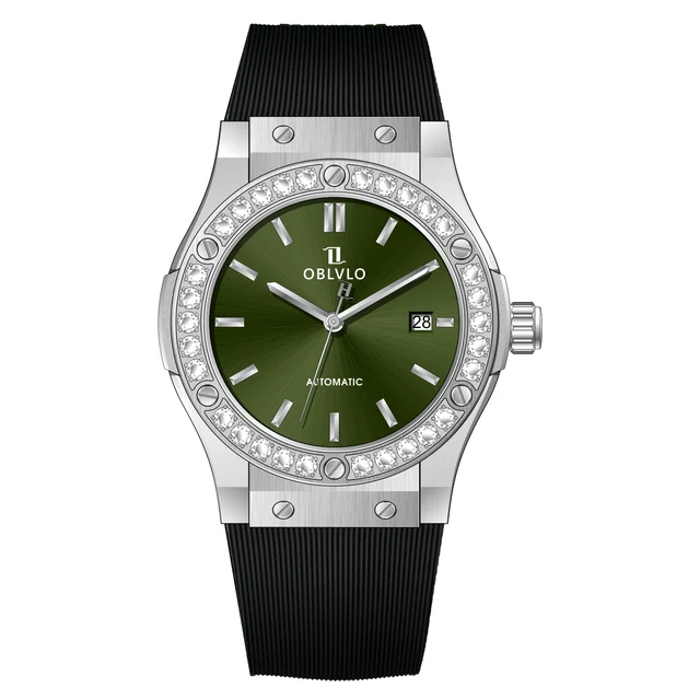 OBLVLO With Automatic ,green Dial HM-SIM-D-YG HM Series,42mm,Rubber With Automatic ,green