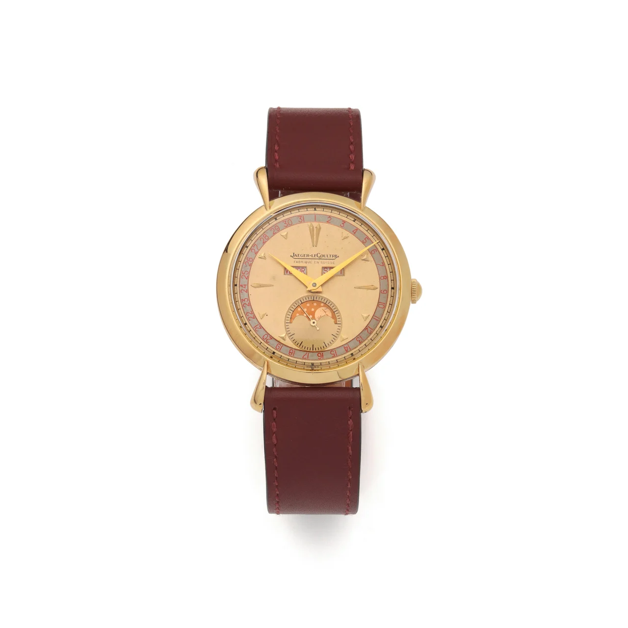 Jaeger-Lecoultre for Hermes Ref. 2722, triple date, moon phases; 18K yellow gold kol saati