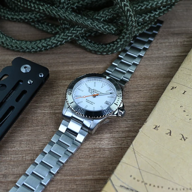 AQUATICO Dolphin 38mm Dive Watch White Dial (NH35) kol saati