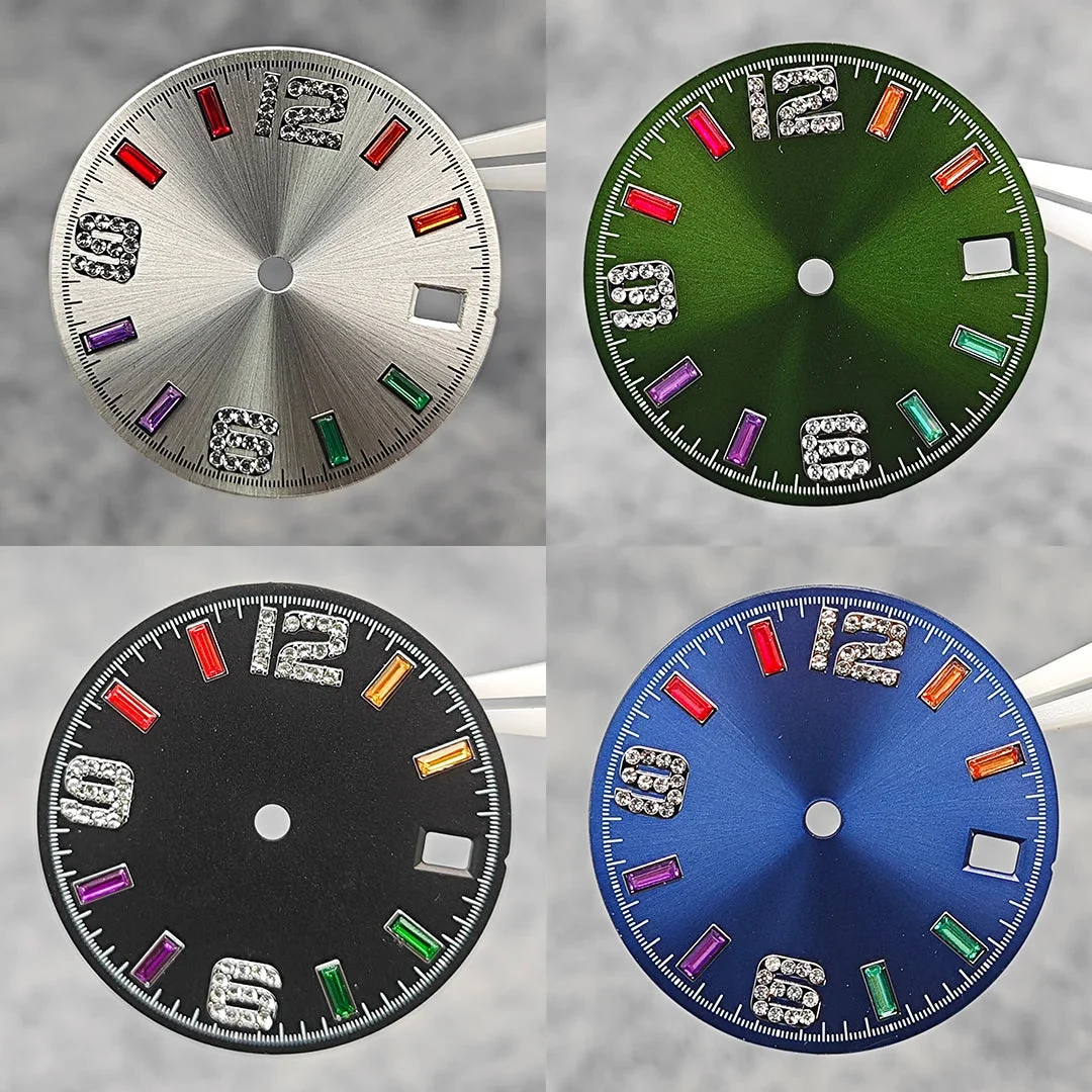 Tandorio Watches Watch Parts Watch Dial Sun Pattern Rainbow Scale Watch Faces Modification Accessories for NH35/NH36/4R/7S Movement 14:201447303#Green 28.5 mm kol saati
