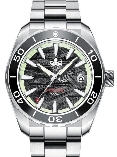 Phoibos Proteus 300-Meter Automatic Dive Watch with Meteorite Dial, AR Double Dome Sapphir