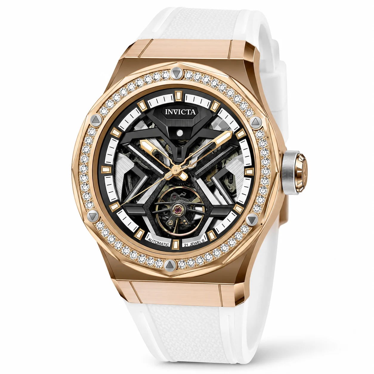 Invicta Objet D Art Diamond Automatic Watch - 45mm, White with Interchangeable Strap (70138) 45 mm kol saati