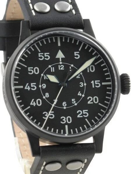 Laco Kassel Black PVD Quartz Pilot Watch with Sapphire Crystal #861793 kol saati