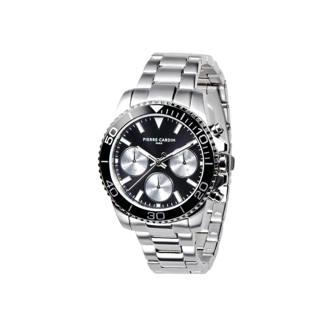 NATION Posh Multifunction watch with Black and Silver Dial and Metal Link Strap CNI.0004 40 mm kol saati