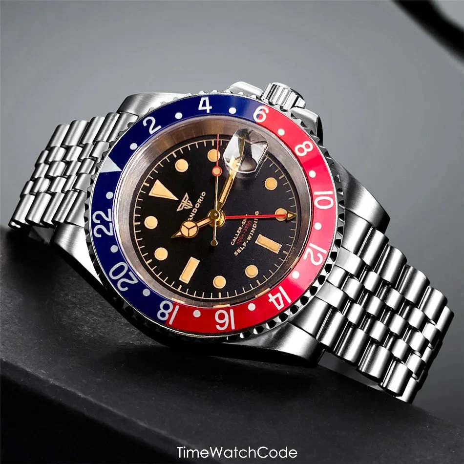 Tandorio GMT 6542 Mod Sapphire 20BAR 40mm Diver 40MM TD218D 14:175#K white-logo;5:56964930#steel watch back 40 mm kol saati