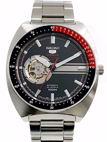 Seiko Sports 5 Automatic 24-Jewel Watch with an Open Heart Black Dial #SSA329K1 44 mm kol saati