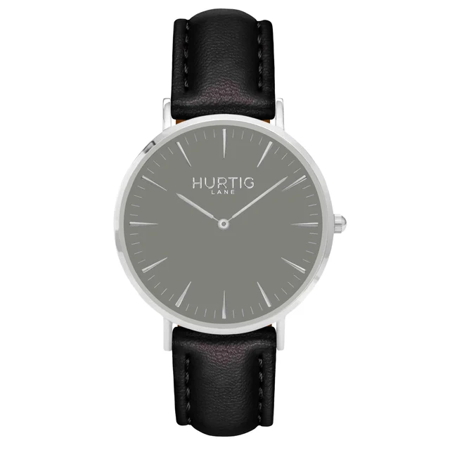 Hurtig Lane Vegan Watches Mykonos CACTUS Leather Watch Silver, Grey & Black kol saati