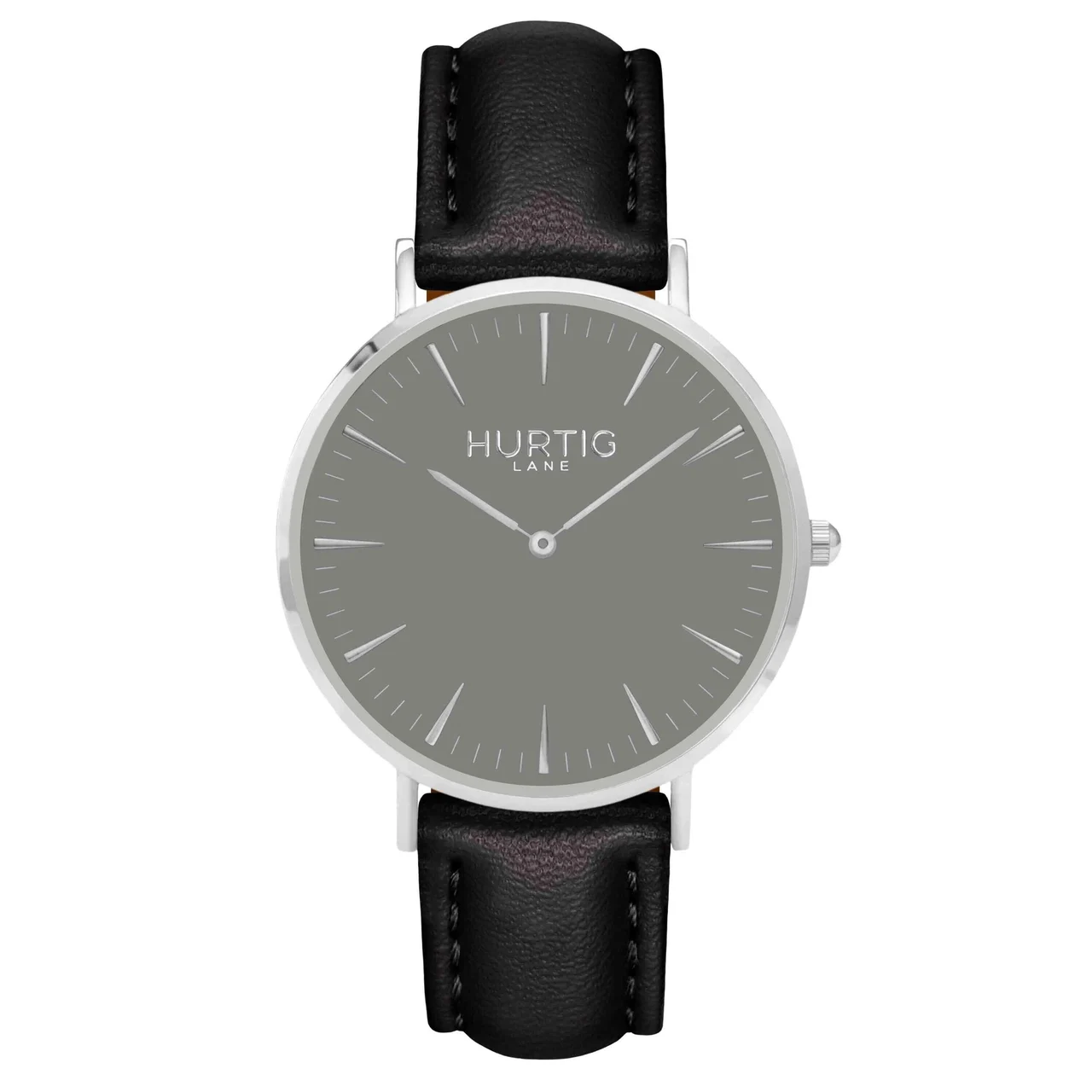 Hurtig Lane Vegan Watches Mykonos CACTUS Leather Watch Silver, Grey & Black 40 mm kol saati