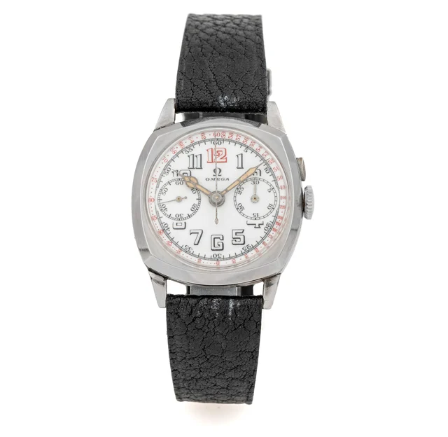 OMEGA Ref. CK 808, single push-piece chronograph, minute counter, enamel dial; stainless s
