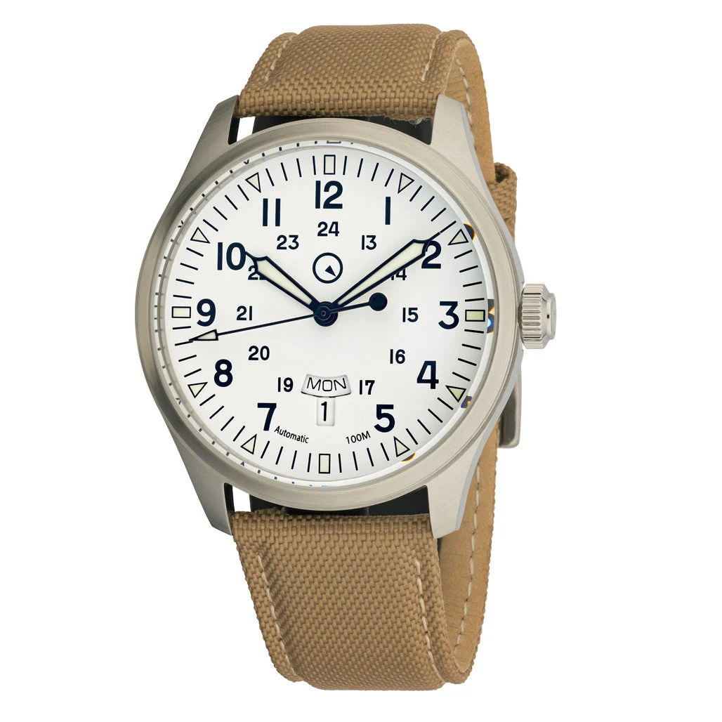 Islander "DAY-T" Automatic Field Watch with White Dial and Day-Date Display #ISL-198 42 mm kol saati