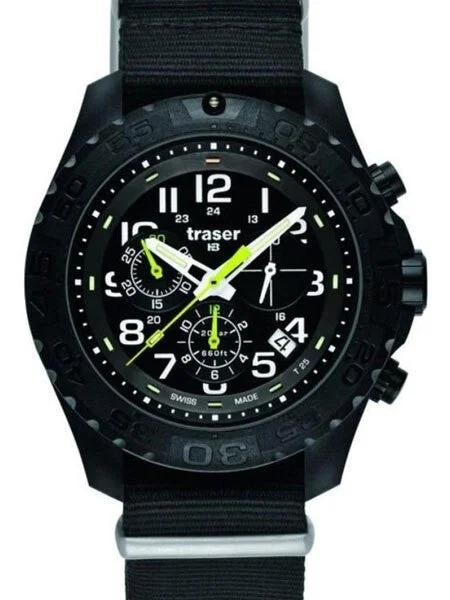 Traser Outdoor Pioneer Chronograph with Tritium Illumination and Rotating Black Bezel #102908 44 mm kol saati