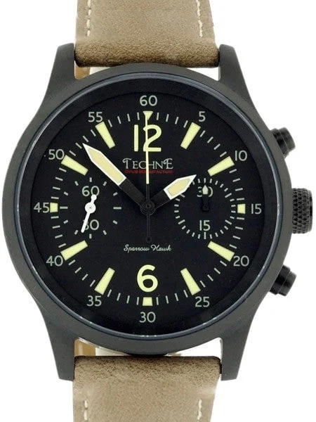 Techne Black PVD SparrowHawk Hand Wind Pilot Chronograph with 30-minute Stopwatch #373.162 40 mm kol saati