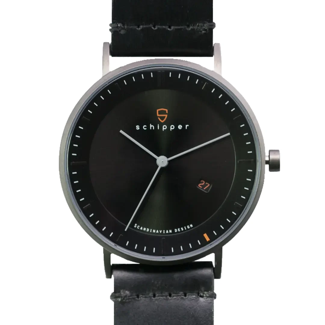 Schipperwatch Schipper NEW AESTHETIC 40 | Sunburst Black | Svart Läder 40 mm kol saati
