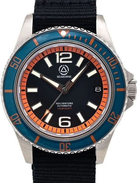 Seaborne Sea Venture 100-Meter Automatic Dive Watch with a 41mm Case and an AR Sapphire Crystal #SB-SV-001-MBD 41 mm kol saati