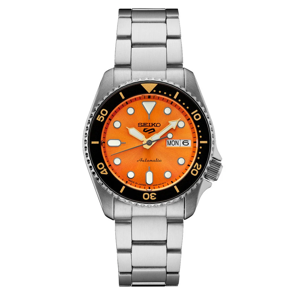 Seiko Sports 38mm Automatic Watch with Vibrant Orange Dial #SRPK35 38 mm kol saati