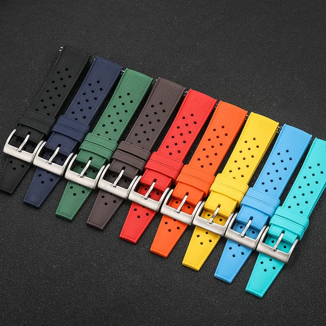 Wristfull Hole air Fluoro Rubber FKM Watch Strap 20mm Ventilated watch band 热带款橡胶表带-橙色-20m